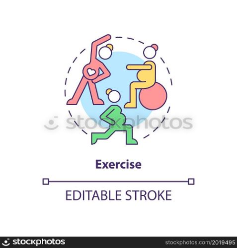 Exercise for pregnant woman concept icon. Mental health during pregnancy abstract idea thin line illustration. Safe prenatal workout. Vector isolated outline color drawing. Editable stroke. Exercise for pregnant woman concept icon