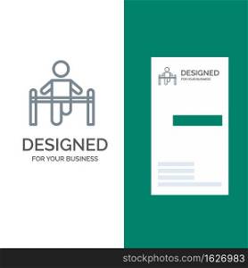 Exercise, Gym, Gymnastic, Health, Man Grey Logo Design and Business Card Template
