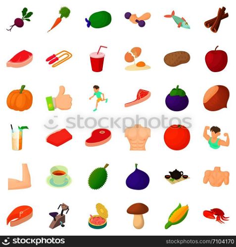Exercise icons set. Cartoon style of 36 exercise vector icons for web isolated on white background. Exercise icons set, cartoon style