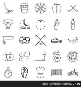 Exercise icons set. Outline set of 25 exercise vector icons for web isolated on white background. Exercise icons set, outline style