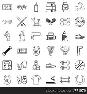 Exercise icons set. Outline style of 36 exercise vector icons for web isolated on white background. Exercise icons set, outline style