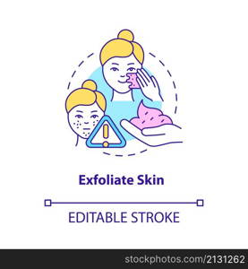 Exfoliate skin concept icon. Beauty procedure. Skincare routine tip abstract idea thin line illustration. Isolated outline drawing. Editable stroke. Roboto-Medium, Myriad Pro-Bold fonts used. Exfoliate skin concept icon