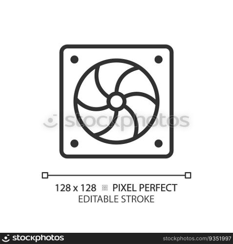 Exhaust fan linear icon. Indoor air quality. House dust. Unpleasant smell. Ventilation system. Odor control. Thin line illustration. Contour symbol. Vector outline drawing. Editable stroke. Exhaust fan linear icon