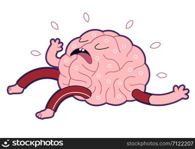 Exhausted brain lying on its back - flat cartoon vector illustration. A part of the Brain collection.. Exhausted - 2, Brain collection