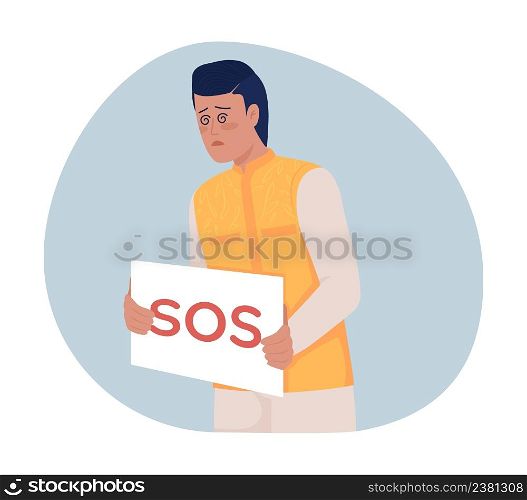Exhausted man 2D vector isolated illustration. Feeling tired flat character on cartoon background. Guy in need of sleep colourful scene for mobile, website, presentation. Quicksand font used. Exhausted man 2D vector isolated illustration