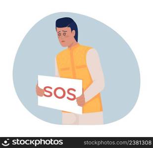 Exhausted man 2D vector isolated illustration. Feeling tired flat character on cartoon background. Guy in need of sleep colourful scene for mobile, website, presentation. Quicksand font used. Exhausted man 2D vector isolated illustration