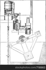 Exhaustion machine has a single-acting direct tension and regenerator, vintage engraved illustration. Industrial encyclopedia E.-O. Lami - 1875.