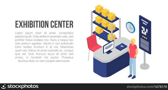 Exhibition center concept banner. Isometric illustration of exhibition center vector concept banner for web design. Exhibition center concept banner, isometric style