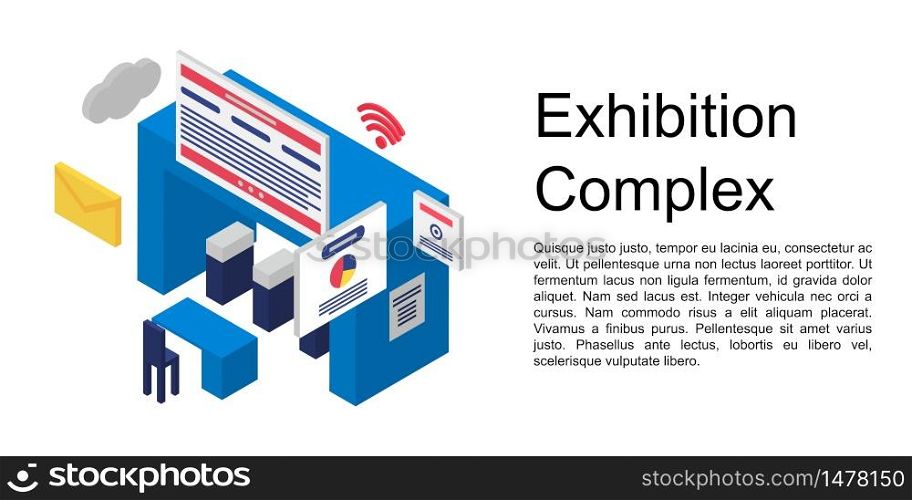 Exhibition complex concept banner. Isometric illustration of exhibition complex vector concept banner for web design. Exhibition complex concept banner, isometric style