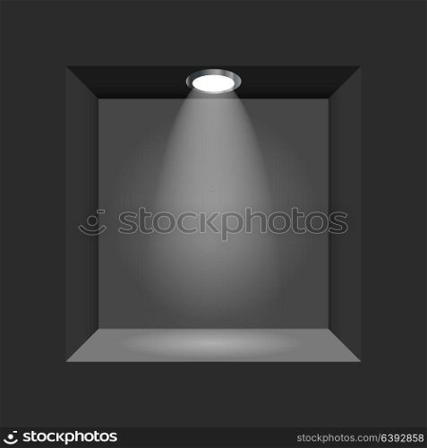 Exhibition Concept, Black Empty Box, Frame with Illumination. Template for Your Content. 3d Vector Illustration EPS10. Exhibition Concept, Black Empty Box, Frame with Illumination. Template for Your Content. 3d Vector Illustration