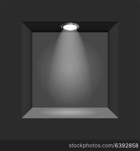 Exhibition Concept, Black Empty Box, Frame with Illumination. Template for Your Content. 3d Vector Illustration EPS10. Exhibition Concept, Black Empty Box, Frame with Illumination. Template for Your Content. 3d Vector Illustration