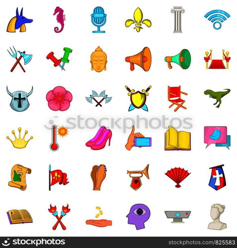 Exhibition icons set. Cartoon style of 36 exhibition vector icons for web isolated on white background. Exhibition icons set, cartoon style