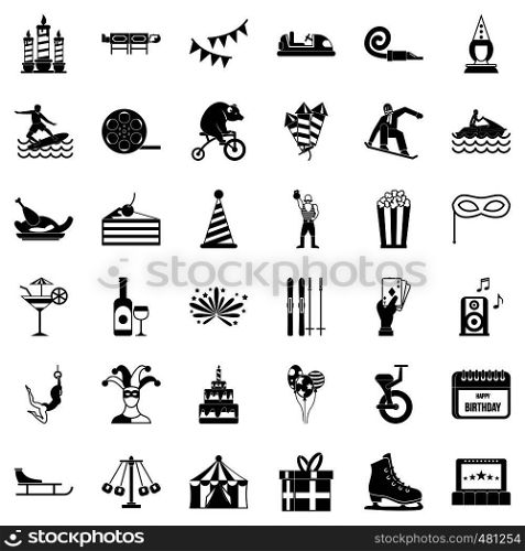 Exhibition icons set. Simple style of 36 exhibition vector icons for web isolated on white background. Exhibition icons set, simple style