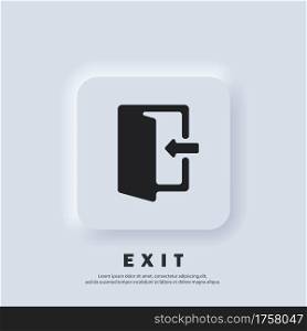 Exit and entrance icon. Exit icon. Vector. UI icon. Contoured open door with an arrow. Neumorphic UI UX white user interface web button. Neumorphism style.