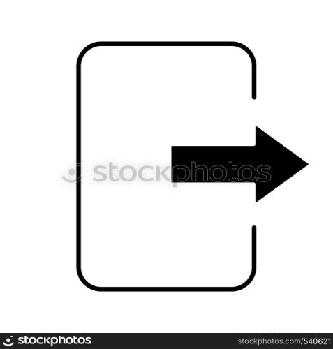 Exit button glyph icon. Log out. Send file. Silhouette symbol. Negative space. Vector isolated illustration. Exit button glyph icon
