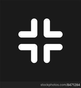 Exit full screen dark mode glyph ui icon. Video player bar button. User interface design. White silhouette symbol on black space. Solid pictogram for web, mobile. Vector isolated illustration. Exit full screen dark mode glyph ui icon