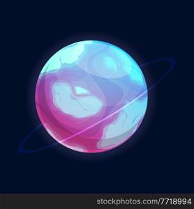 Exoplanet or planet dessert isolated sweet cartoon sci-fi fantasy world. Vector aliens confectionery sphere, futuristic cosmic circle, ui game design element. Yummy outer space planet of caramel. Sweet cartoon planet sci-fi fantasy world isolated