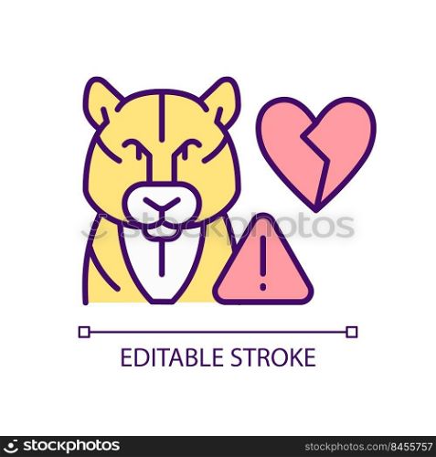 Exotic animals extinction RGB color icon. Tigers vanishing in wild nature. Climate change impact. Isolated vector illustration. Simple filled line drawing. Editable stroke. Arial font used. Exotic animals extinction RGB color icon