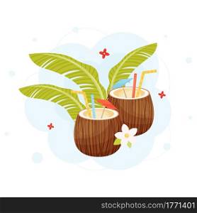 Exotic coconut cocktail drinks, vector illustration
