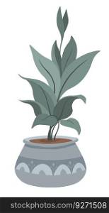 Exotic flower in pot, isolated banana tree with large foliage. Floral decor for home interior, houseplant with twigs and branches. Bush or shrubs with leafage and lush greenery. Vector in flat style. Flower in pot, banana tree exotic botany decor