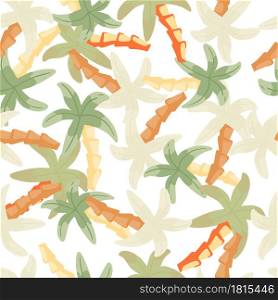 Exotic forest seamless pattern with random pastel tones palm tree print. Isolated tropical artwork. Designed for fabric design, textile print, wrapping, cover. Vector illustration.. Exotic forest seamless pattern with random pastel tones palm tree print. Isolated tropical artwork.
