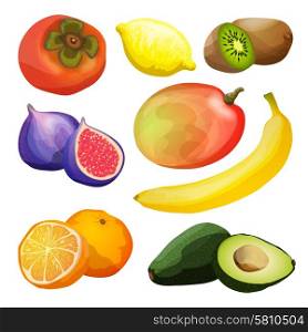 Exotic fruits decorative icons set with avocado kiwi lemon mango banana isolated vector illustration. Exotic Fruits Set