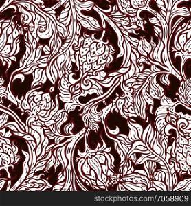 Exotic Garden. Seamless vector background with oriental pattern. Paisley flowers, hand drawn detailed illustration. Exotic Garden. Hand Drawn Paisley flowers