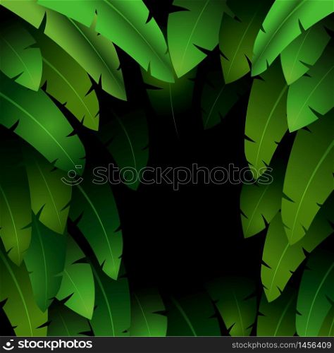 Exotic pattern with tropical leaves banana on a black background.vector