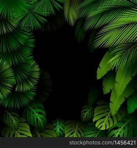Exotic pattern with tropical leaves on a black background.vector