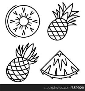 Exotic pineapple icons set. Outline set of exotic pineapple vector icons for web design isolated on white background. Exotic pineapple icons set, outline style