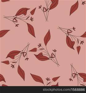Exotic pink coral pattern with tropical leaves in jungle hawaii style. Hand drawing summer decoration of painting palm foliage or plants and vintage garden flowers. Trendy seamless vector design.