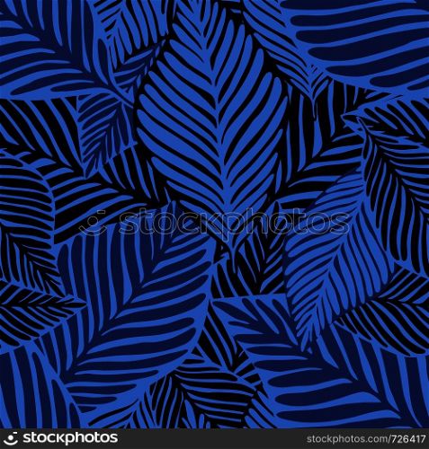 Exotic plant. Tropical pattern, palm leaves seamless vector floral background. Summer nature jungle print.. Abstract tropical pattern, palm leaves seamless floral background.