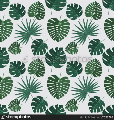 Exotic seamless pattern. Vector green illustration of palm leaves background. Exotic seamless pattern