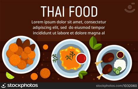 Exotic thai food concept banner. Flat illustration of exotic thai food vector concept banner for web design. Exotic thai food concept banner, flat style