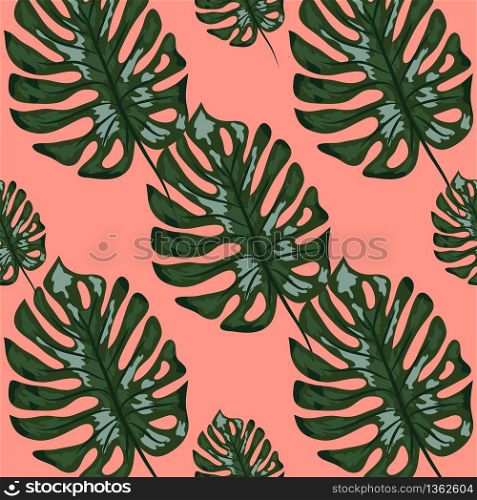 Exotic tropical background. Seamless indigo tropical pattern with monstera. Seamless indigo tropical pattern with monstera