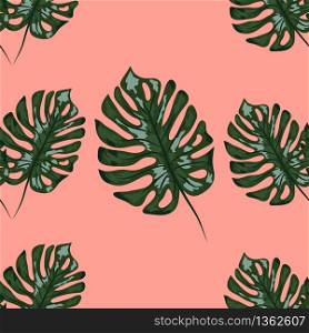 Exotic tropical background. Seamless indigo tropical pattern with monstera. Seamless indigo tropical pattern with monstera