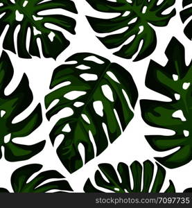 Exotic Tropical monstera leaves seamless pattern. Tropical pattern, vector botanical background. Summer design for fabric, textile print, wrapping paper, children textile. Vector illustration. Exotic Tropical monstera leaves seamless pattern. Tropical pattern