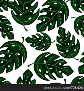 Exotic Tropical monstera leaves seamless repeat pattern. Summer design for fabric, textile print, wrapping paper, children textile. Vector illustration. Tropical monstera leaves seamless repeat pattern . Exotic plant.