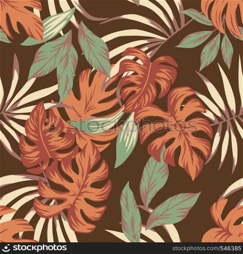 Exotic vector tropical leaves indian summer color sammer wallpaper seamless pattern