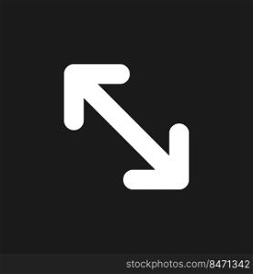 Expand dark mode glyph ui icon. Gesture on touch screen. Zoom out. User interface design. White silhouette symbol on black space. Solid pictogram for web, mobile. Vector isolated illustration. Expand dark mode glyph ui icon