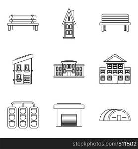 Expansion of the city icons set. Outline set of 9 expansion of the city vector icons for web isolated on white background. Expansion of the city icons set, outline style