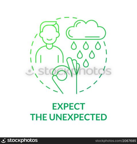 Expect unexpected green gradient concept icon. Be ready for surprise. Balanced lifestyle abstract idea thin line illustration. Isolated outline drawing. Roboto-Medium, Myriad Pro-Bold fonts used. Expect unexpected green gradient concept icon