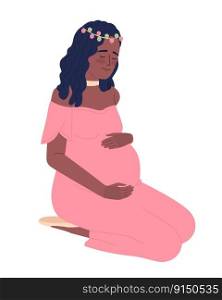 Expectant mother carefully hugging belly semi flat color vector character. Editable figure. Full body person on white. Simple cartoon style spot illustration for web graphic design and animation. Expectant mother carefully hugging belly semi flat color vector character