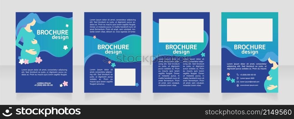 Expectant woman health blank brochure design. Template set with copy space for text. Premade corporate reports collection. Editable 4 paper pages. Rounded Mplus 1c Bold, Nunito Light fonts used. Expectant woman health blank brochure design