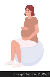 Expectant woman sitting on exercise ball semi flat color vector character. Editable figure. Full body person on white. Simple cartoon style spot illustration for web graphic design and animation. Expectant woman sitting on exercise ball semi flat color vector character