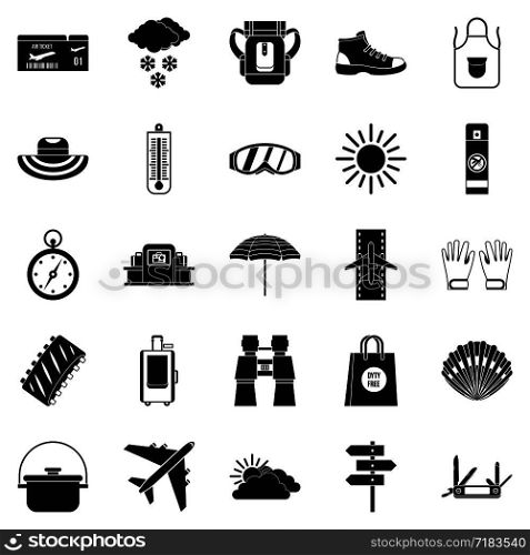 Expected vacation icons set. Simple set of 25 expected vacation vector icons for web isolated on white background. Expected vacation icons set, simple style