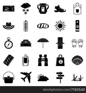 Expected vacation icons set. Simple set of 25 expected vacation vector icons for web isolated on white background. Expected vacation icons set, simple style
