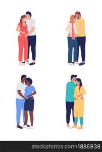 Expecting couple semi flat color vector character set. Standing figures. Full body people on white. Family members isolated modern cartoon style illustration for graphic design and animation pack. Expecting couple semi flat color vector character set