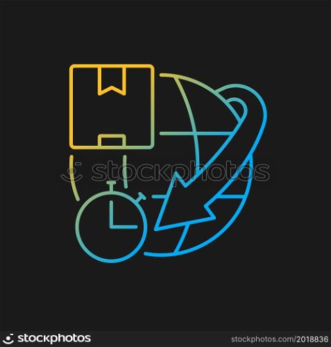 Expedited international shipping gradient vector icon for dark theme. Worldwide fast goods delivery guarantee. Thin line color symbol. Modern style pictogram. Vector isolated outline drawing. Expedited international shipping gradient vector icon for dark theme