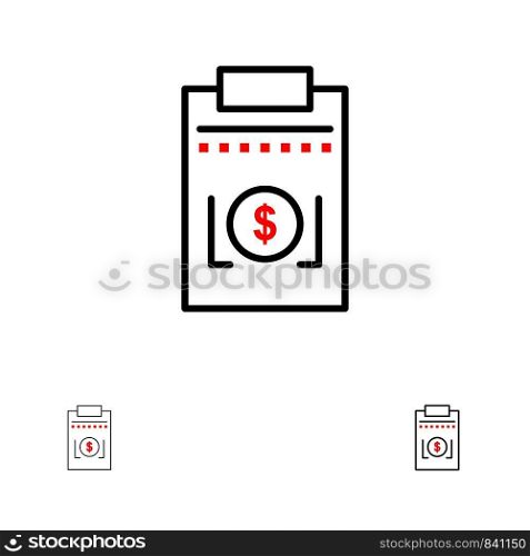 Expense, Business, Dollar, Money Bold and thin black line icon set